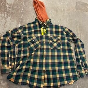 Nwt azur workwear Plaid Flannel Shirt with Hood